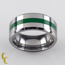 Men&#39;s Tungsten Carbide Band Ring with Green Stripe Size 5 - $85.74