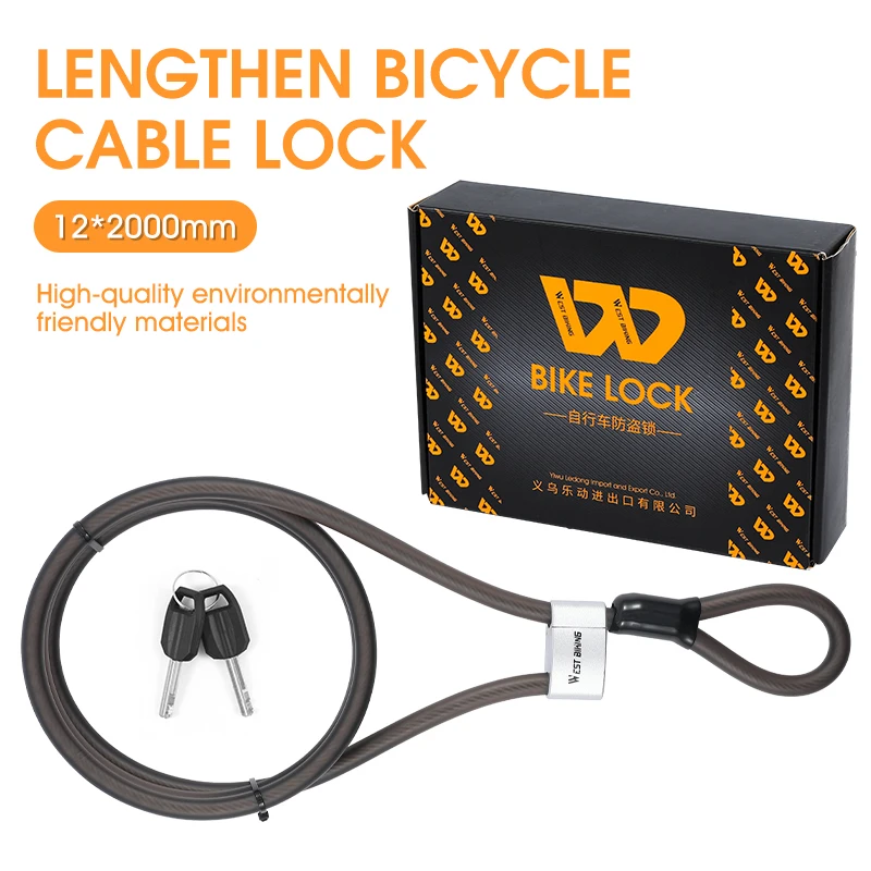 WEST BIKING 2M Lengthen Bike Lock Anti Theft Security MTB Road Bicycle Cable Loc - £147.61 GBP