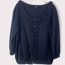 Talbots Black Linen and Cotton Blend  Cardigan Sweater w/ Decorative Lining Sz L - £23.82 GBP