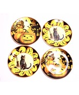 MR. CHRISTMAS HALLOWEEN VINTAGE LOOK 8&quot; CERAMIC PLATES - BLACK CAT &amp; PUM... - £23.02 GBP