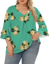 Rapbin Womens Plus Size Tops 3/4 Length Sleeve V Neck Pleated Shirts, Gr... - $12.61