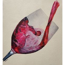 Red Wine Glass Pour Acrylic Canvas Original Painting 9x12 - $48.38