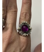 Vintage Sarah Cov Faux Amethyst Pearl Ring Silver Tone Size 8 Adjustable - £14.76 GBP