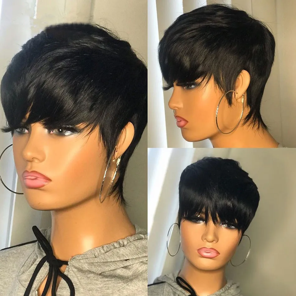 Short Human Hair Wigs Pixie Cut Straight perruque bresillienne for Black Wom - £20.23 GBP+