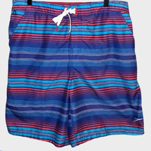 SPEEDO men&#39;s blue &amp; red stripe swim trunks size large  - £14.65 GBP