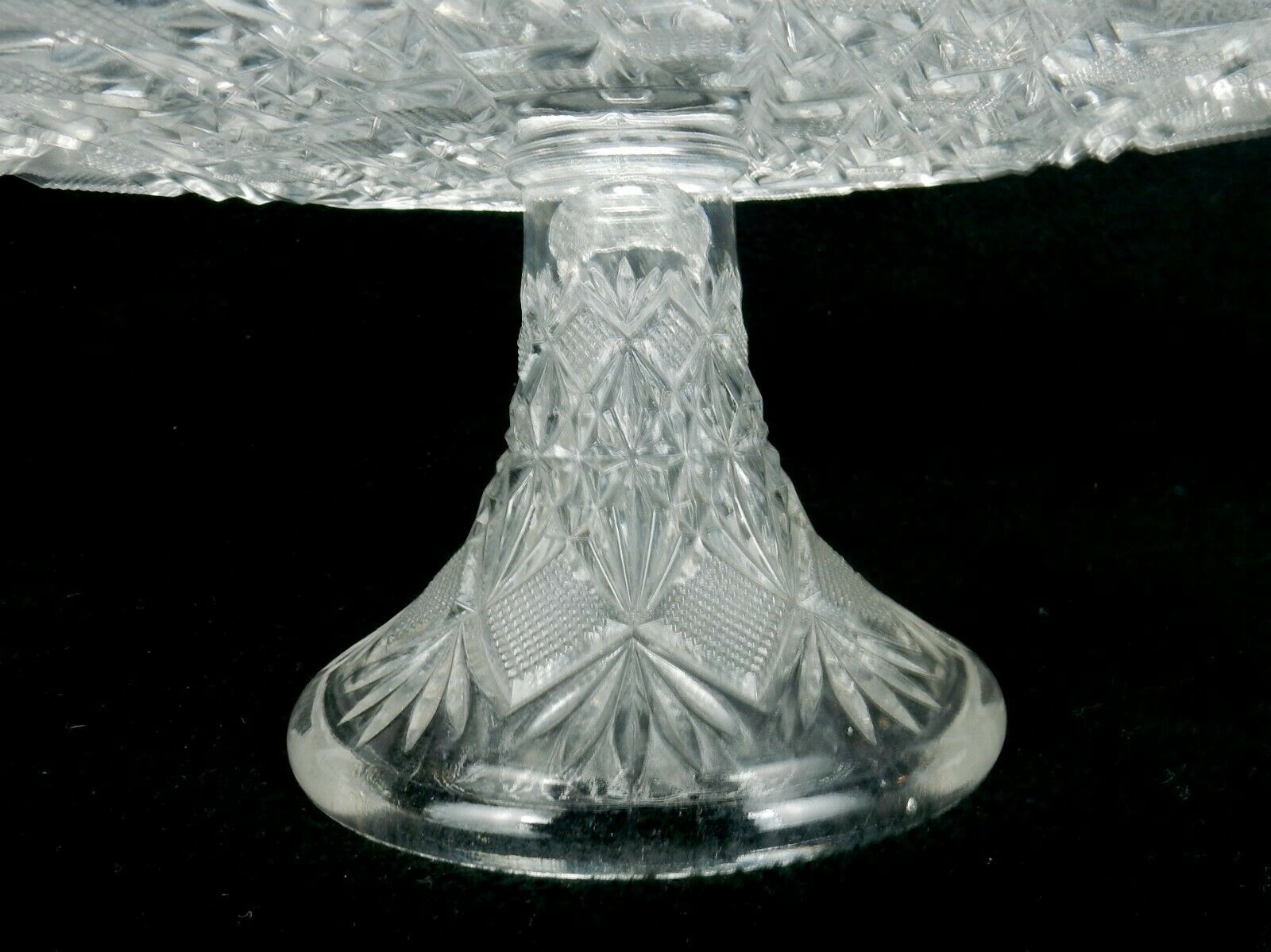 McKee and Brothers 9" Glass Cake Stand, Teutonic Pattern, Diamonds & Fans, EAPG Item image 5