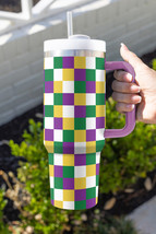 Tillandsia Purple Checkered Print Handle Large Vacuum Cup 40OZ - $501.10 MXN