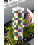 Tillandsia Purple Checkered Print Handle Large Vacuum Cup 40OZ - $490.19 MXN