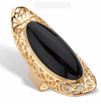 Black Jade Cabochon Scroll Gp Ring 18K Gold Sterling Silver 6 7 8 9 10 - £240.54 GBP