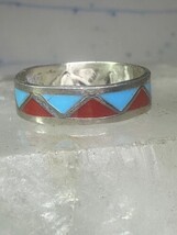 Vintage Zuni ring turquoise coral size 8.75 wedding band sterling silver - $28.71