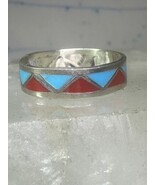 Vintage Zuni ring turquoise coral size 8.75 wedding band sterling silver - $528.34 MXN