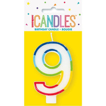 Rainbow Border Number &#39;9&#39; Birthday Candle - £1.10 GBP