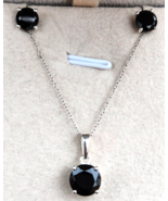 Black Spinel Solitaire Pendant and Earrings in Sterling Silver 4.50 ctw ... - £27.48 GBP