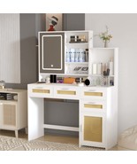 Rattan Vanity Desk w/ Lights, Mirror &amp; Storage - $391.14 CAD