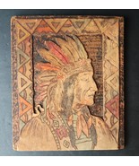 VTG Flemish Art Native American Indian Chief Pyrography Carved Colored 863 - €64,61 EUR