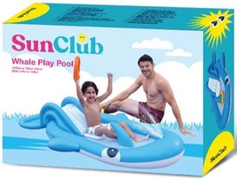 New Sun Club Whale Play Pool Inflatable w/ Slide + Water Sprayer + Ring Toss Nib - £30.52 GBP