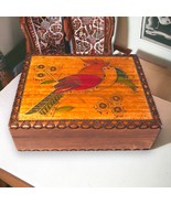 Vintage Carved Wood Trinket Box Brass Inlay Bird Design Made In Poland H... - £18.10 GBP
