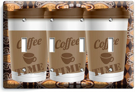COFFEE TIME PAPER CUP LIGHT SWITCH 4 GANG PLATE ROOM KITCHEN CAFE SHOP A... - $18.59