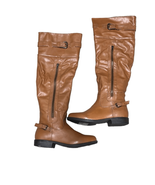 Bamboo Montage Womens 8 Tall Riding Boots Brown Zip Buckles Faux Fur Lin... - £18.37 GBP
