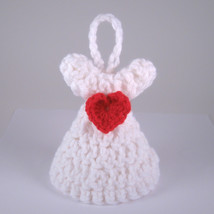Six Handmade Crocheted Valentines Day Angels red white - $24.00
