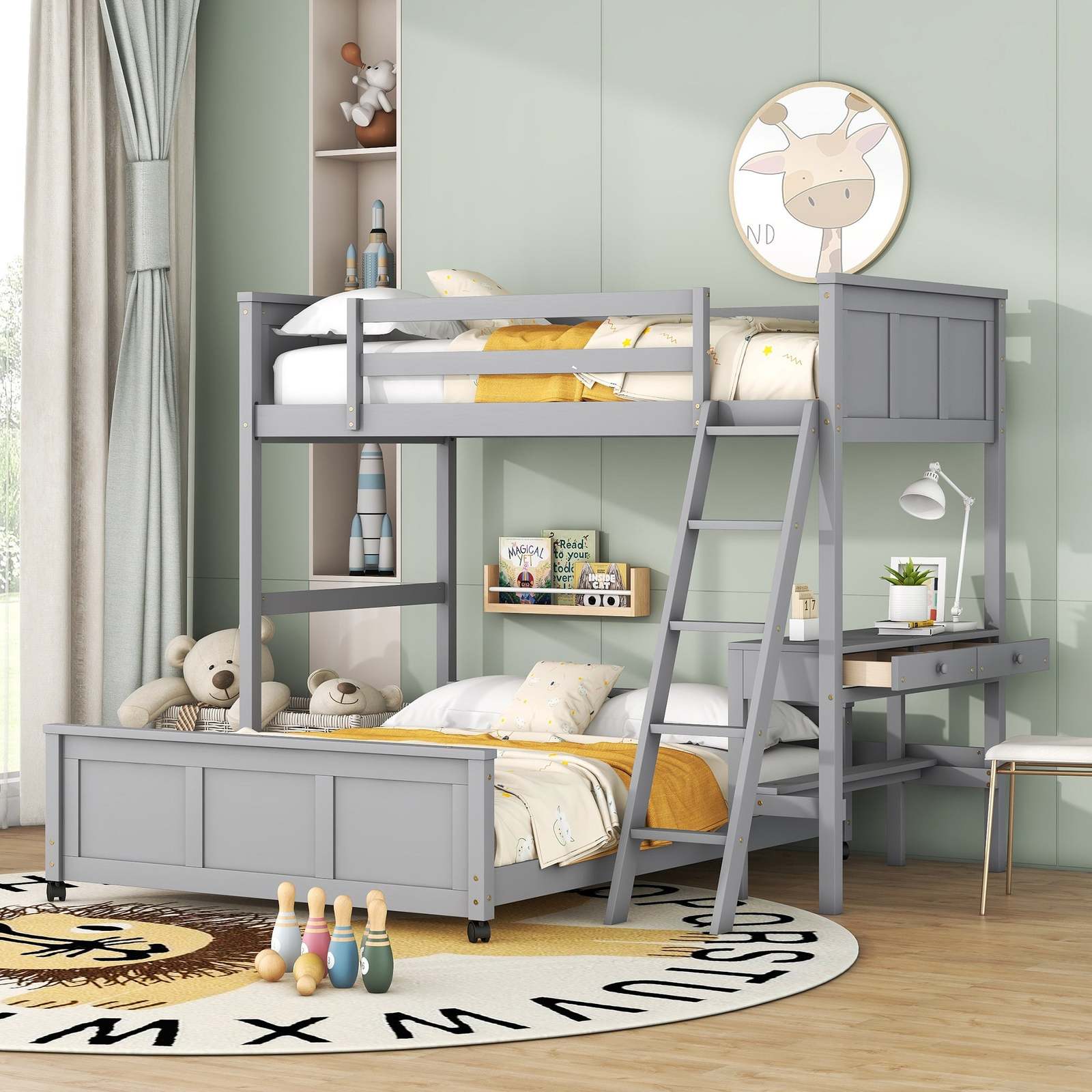 Gray Twin Over Full Bunk Bed w/ Desk - $612.99