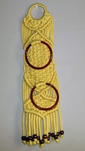 Vintage Yellow Macrame Towel Holder W Rings &amp; Beads - £12.78 GBP