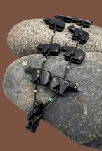 Signed Santo Domingo Sterling Turquoise Black Jet Fetish Bear Heishi Necklace - £199.83 GBP