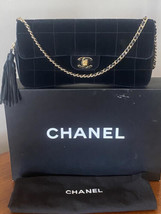Gorgeous...Auth CHANEL Black Velvet Quilt Classic Single Flap Handbag GH... - £1,998.38 GBP