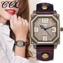 CCQ Brand Vintage Style, Square, Genuine Cow Leather Analog Quartz Watch -Ladies - £15.97 GBP