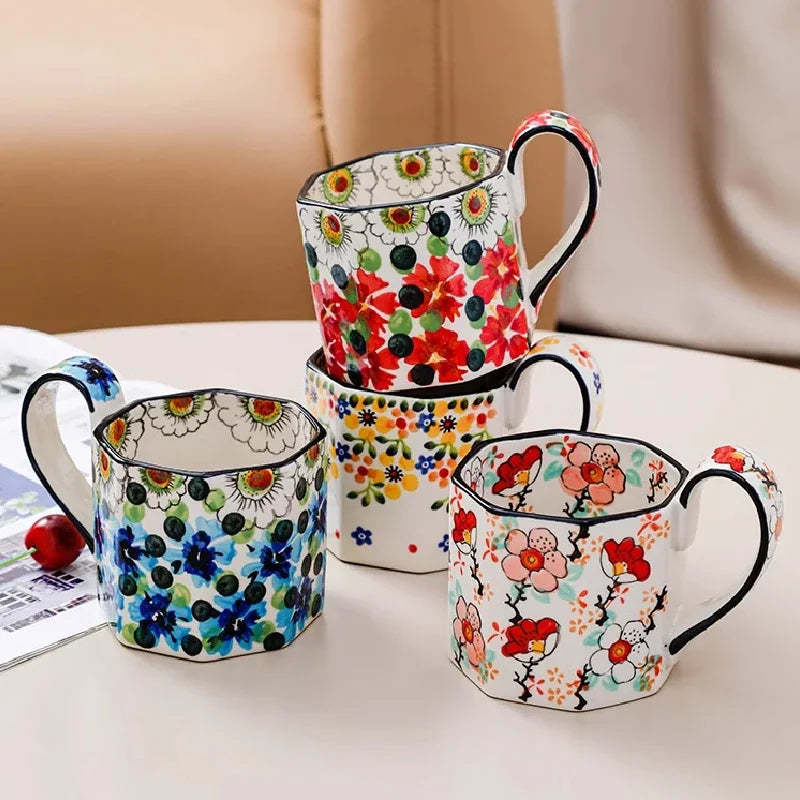 400ML Retro Ceramic Coffee Mug  Flower Design - $23.99