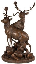 Sculpture Statue Pair Stags Deer Rustic Mountain Hand Painted Resin OK Casting - £1,086.32 GBP
