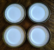 Set of 4 Royal Grafton Majestic Green/Gold Rims 6 1/4&quot;  Bread/Dessert Plates -Ex - £11.20 GBP