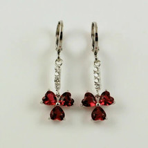 2.50Ct Heart Cut Simulated Red Garnet Drop Dangle Earrings 14k White Gold Plated - £59.18 GBP