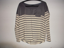 Tommy Hilfiger Womens Charcoal grey Cream Stripe Long Sleeve Knit Pullover Top L - £7.93 GBP