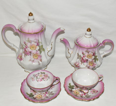 Antique German 7pc China Tea Set Teapot Cup Saucer Hand Decorated Artist Signed - £196.94 GBP