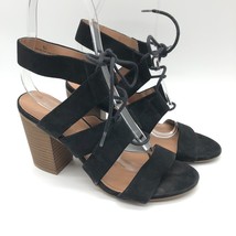 Merona Womens Sandals Block Heel Faux Suede Lace Up Open Toe Black Size 6.5 - £9.91 GBP