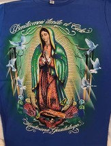 Virgin Mary Bless Us From Heaven Holy Guadalupe Rose Dove Blue T-SHIRT Shirt - £8.90 GBP
