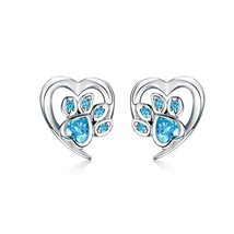 WOSTU 3 Colors Real 925 Silver Paw Dog Footprint Stud Earrings Blue &amp; Pink Earri - £17.25 GBP