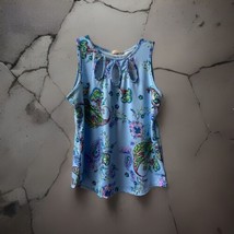 Coco Clozet Sleeveless Knit Top  Womens Size Medium Blue Floral Keyhole Pullover - £9.26 GBP