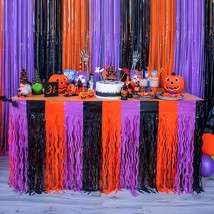 Halloween Party Decorations 4 Pack Orange Purple And Black Wavy Metallic Tinsel  - £31.31 GBP