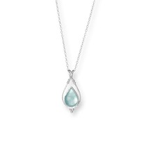 Aqua Green Roman Glass 925 Silver Chain 18&quot; Tear Drop Pendant Wedding Necklace - £178.60 GBP