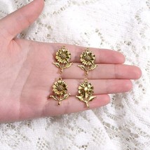 4 Sunflower Charms Flower Pendants Antiqued Gold Spring Garden Jewelry 28mm - £4.93 GBP