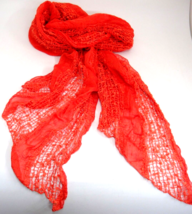 Coral Orange Scarf Wrap Alternating Loose Weave and Sheer w Sequins 15&quot; ... - £10.07 GBP