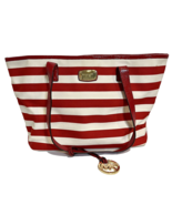 Michael Kors Women&#39;s Canvas Fulton Tote Bag Red/White Striped - $52.12 CAD