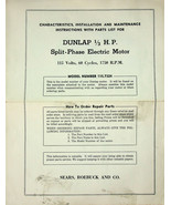 Dunlap 1/3 HP Split-Phase Electric Motor Manual - Vintage 