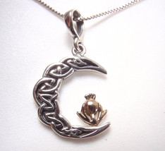 Sterling Silver 925 Celtic Crescent Necklace with Brass Thistle - £18.59 GBP