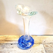 Unique Vintage Hand-Blown Blue Art Glass Flower Vase Sculpture 6 inch - $28.04