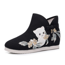 Animal Embroidered Autumn Women Cotton Short  Ankle Boots Comfortable Ladies Fla - £37.07 GBP