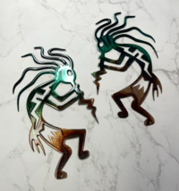 Crazy Hair Pair Kokopelli  Green Tinged Each Measuring 8&quot; x 4 1/2&quot; - £24.64 GBP
