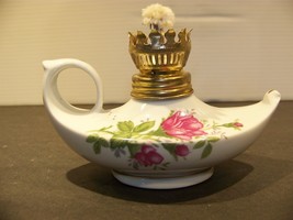 Vintage Miniature Oil Lamp Porcelain Ceramic Roses  - £17.02 GBP